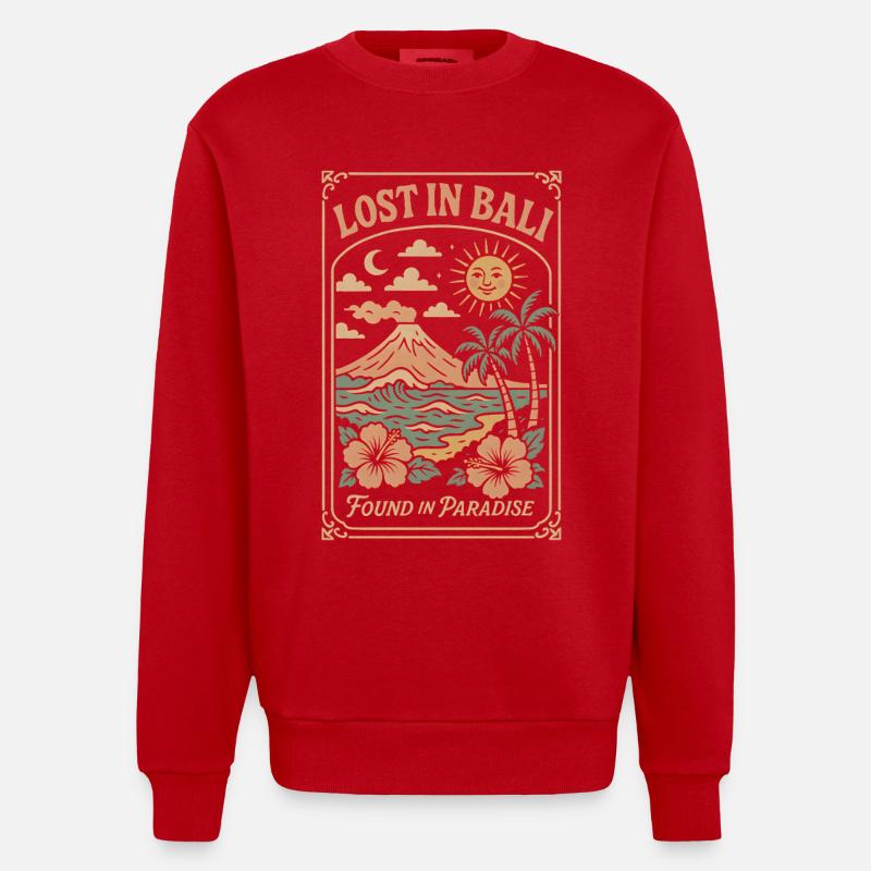 Perdu à Bali, retrouvé au paradis - Sweat bio épais oversize fabriqué en UE - rouge