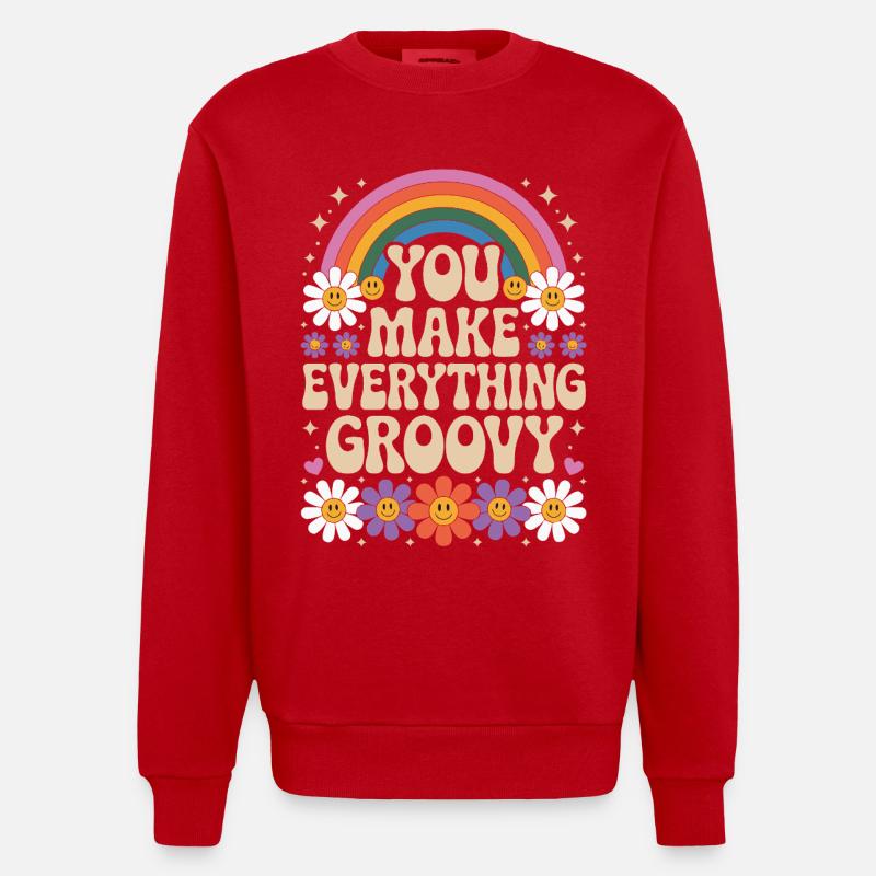You Make Everything Groovy - Retro Rainbow - Heavyweight Oversized Organic Crew Neck Made in EU - Rot