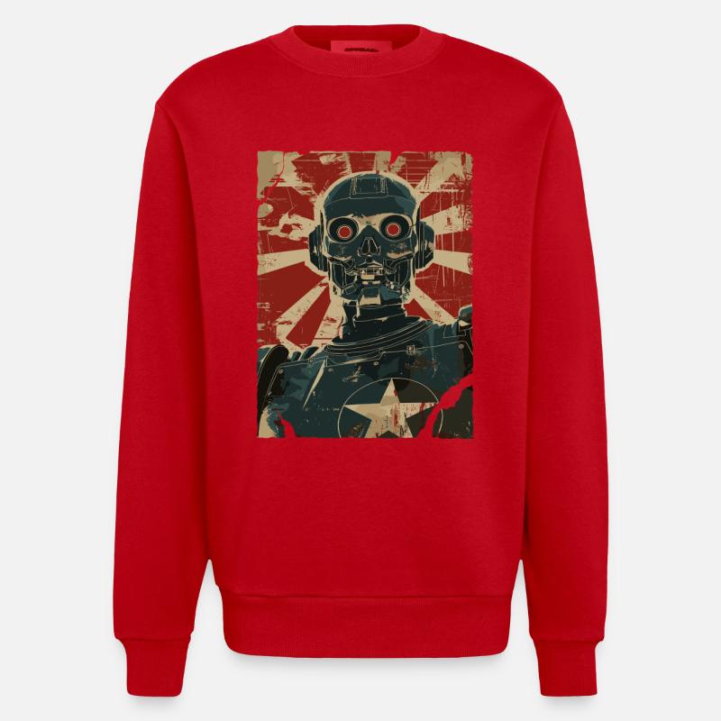 Robo Skull Robot Skull Retro - Sweat bio épais oversize fabriqué en UE - rouge