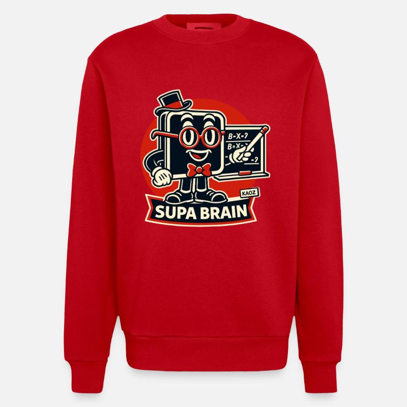 Supa Brain Gehirn Mathe Held - Heavyweight Oversized Organic Crew Neck Made in EU - Rot