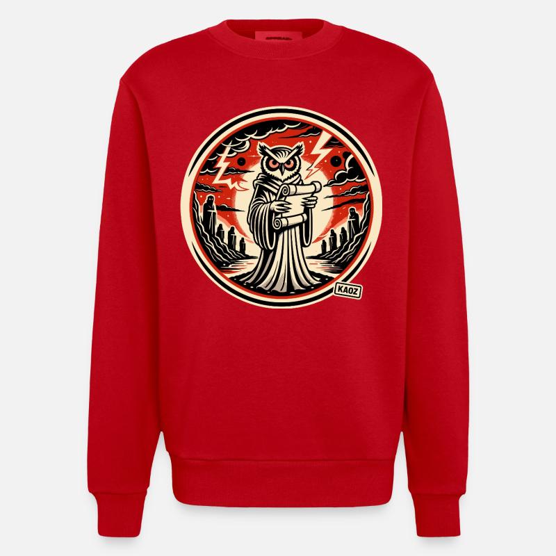 Schlaue Eule mit Brief  - Heavyweight Oversized Organic Crew Neck Made in EU - Rot