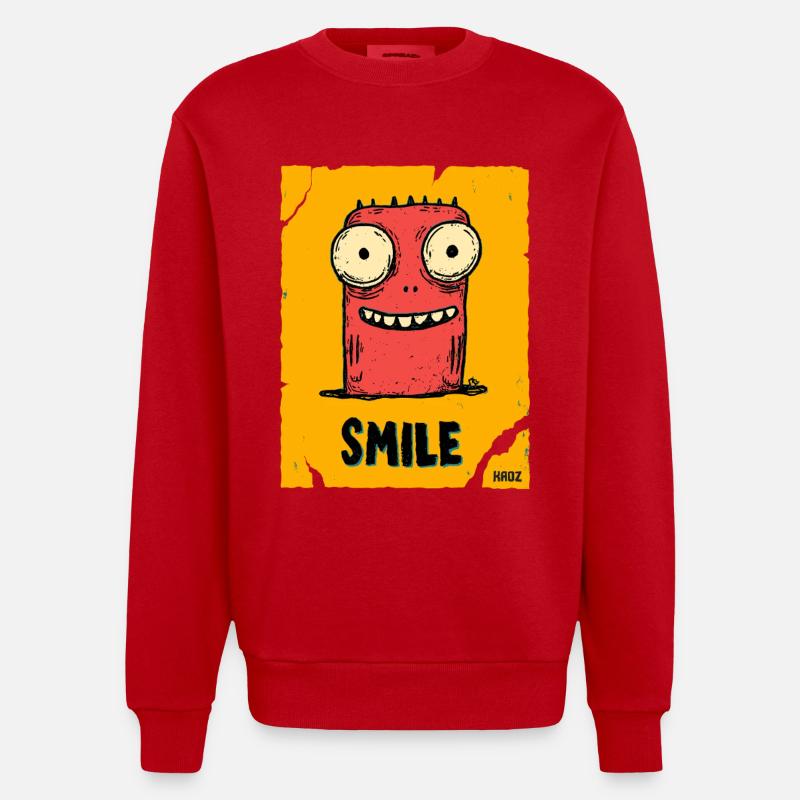 Monstre drôle avec le sourire - Sweat bio épais oversize fabriqué en UE - rouge