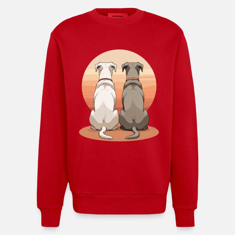 Deux chiens au coucher du soleil - Sweat bio épais oversize fabriqué en UE - rouge