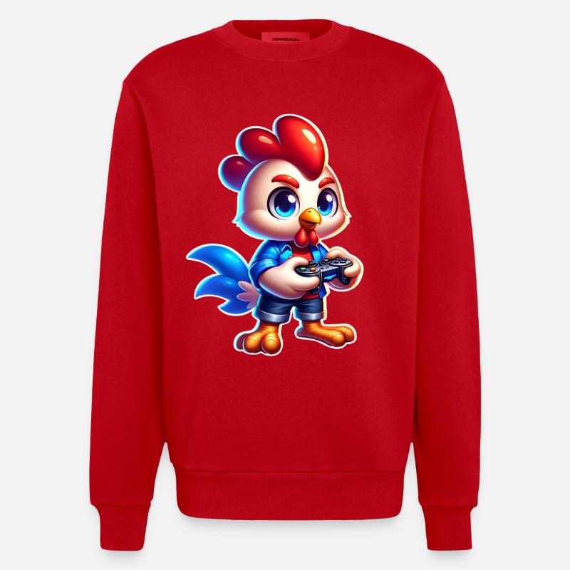 Gaming Chicken with Controller - Heavyweight Oversized Organic Crew Neck Made in EU - red
