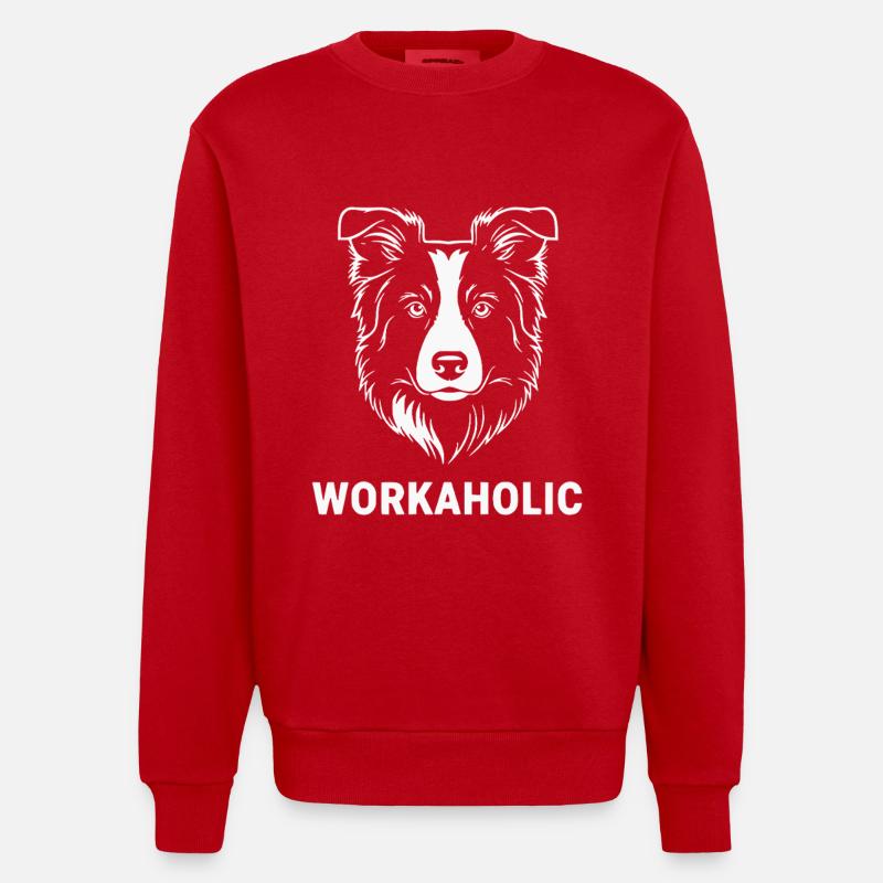 Workaholic Border Collie - Heavyweight Oversized Organic Crew Neck Made in EU - Rot