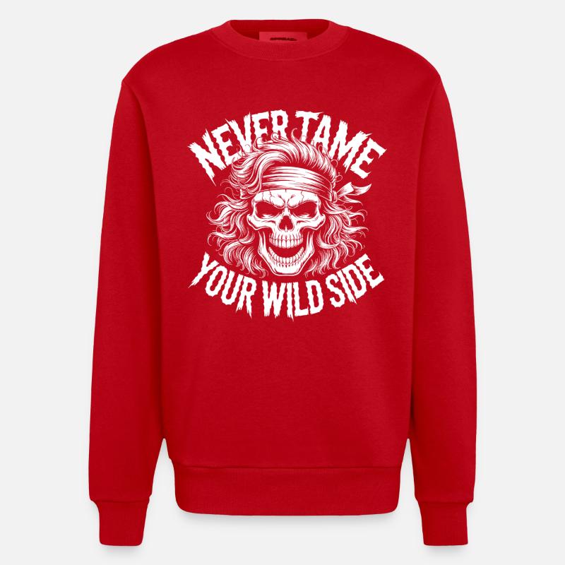 Wilde Seite Schädel-Design - Heavyweight Oversized Organic Crew Neck Made in EU - Rot