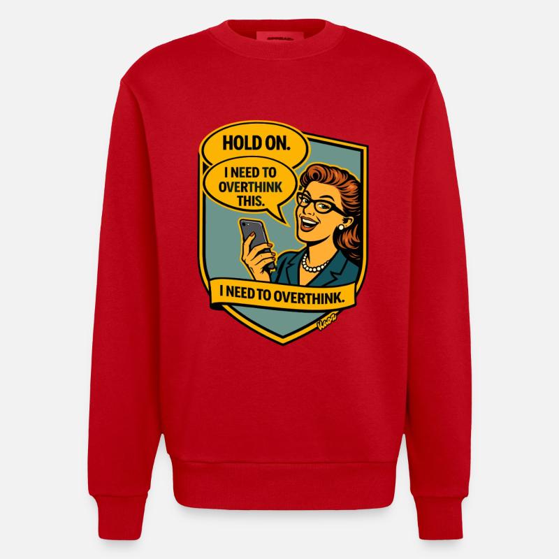 Halt an – Überdenke Overthinker Comic - Heavyweight Oversized Organic Crew Neck Made in EU - Rot