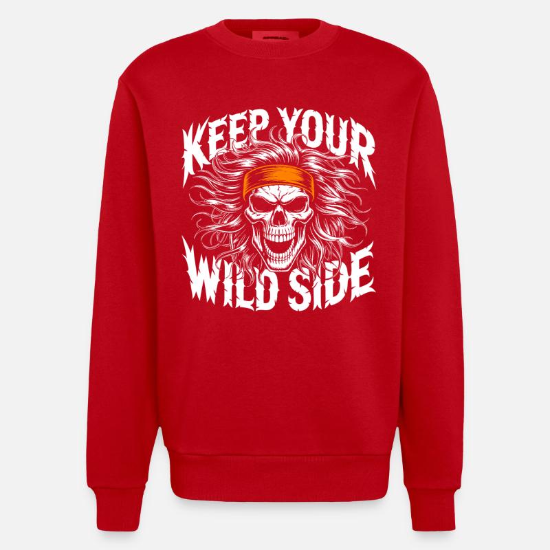 Keep Your Wild Side Skull - Heavyweight Oversized Organic Crew Neck Made in EU - red