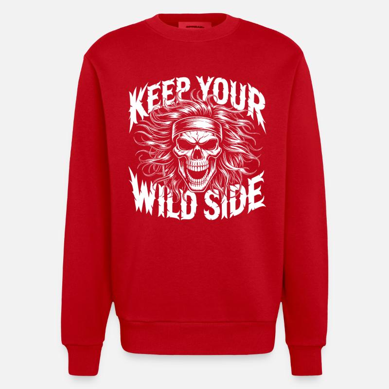 Keep Your Wild Side Skull - Heavyweight Oversized Organic Crew Neck Made in EU - red