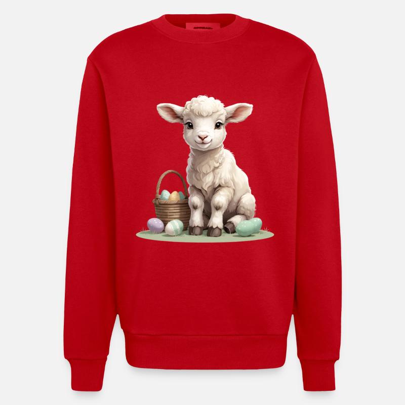 Pastell Lamm mit Ostereiern - Heavyweight Oversized Organic Crew Neck Made in EU - Rot