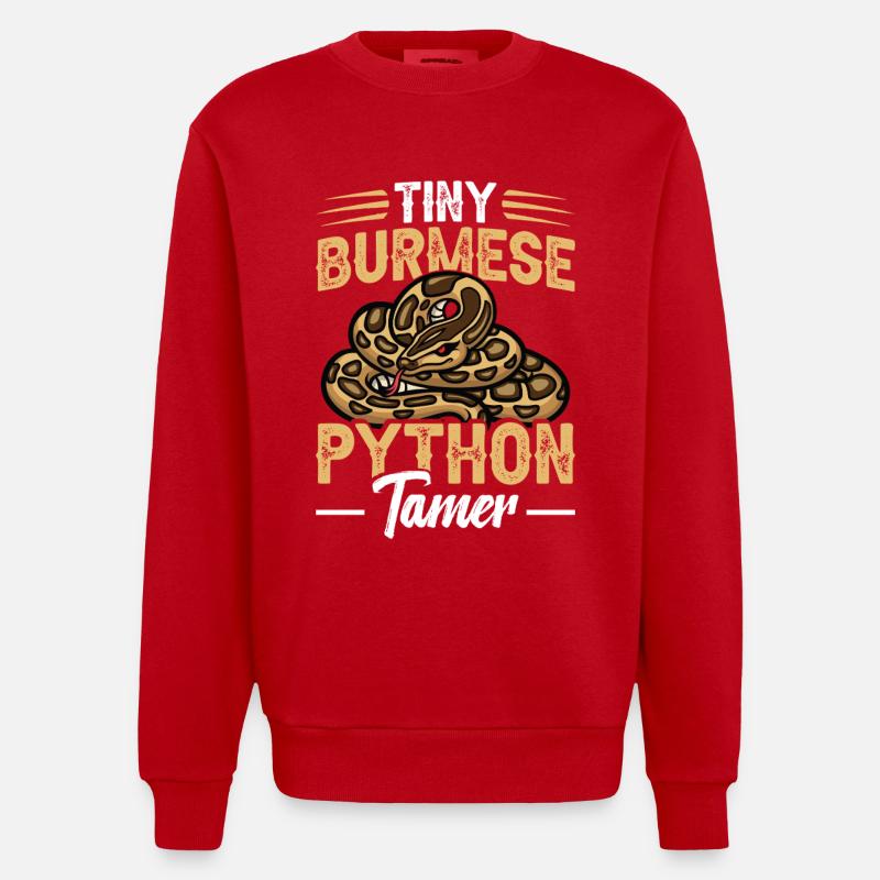  Python Tamer Snake Terrarium Reptile Keeper - Heavyweight Oversized Organic Crew Neck Made in EU - red