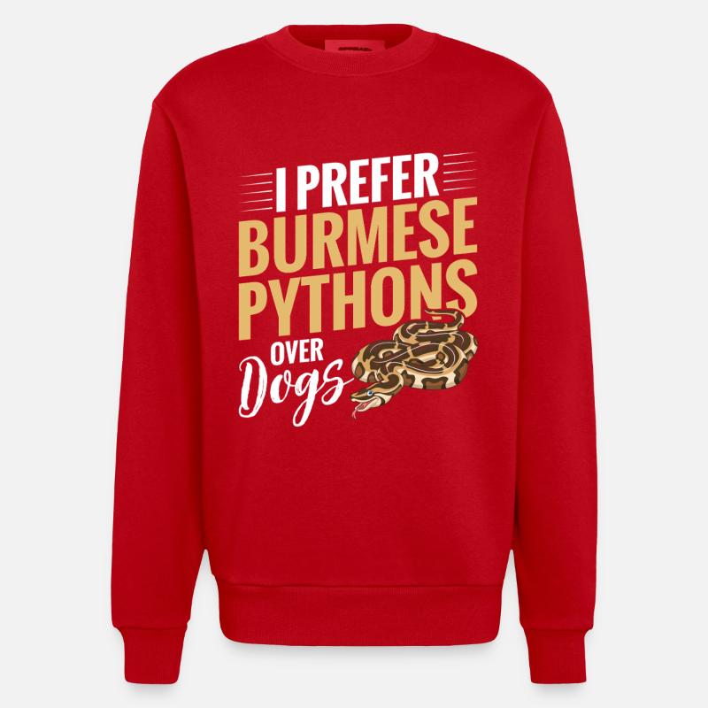 Burmesischer Python-Stoff Reptilien-Foos-Schlangenbesitzer - Heavyweight Oversized Organic Crew Neck Made in EU - Rot