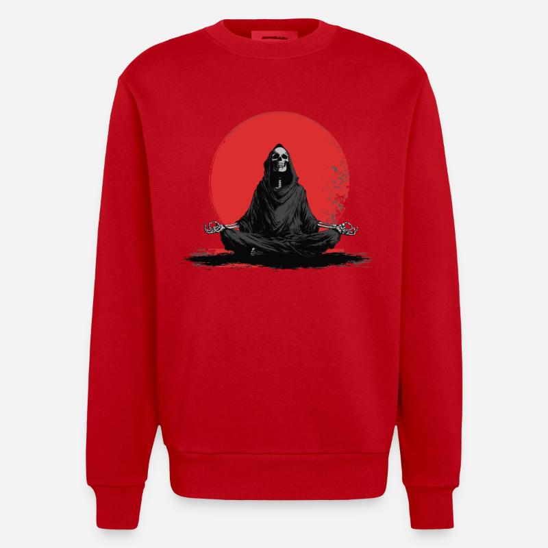 Sensenmann Meditation vor roter Sonne - Heavyweight Oversized Organic Crew Neck Made in EU - Rot
