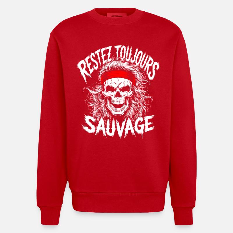 Restez Sauvage Toujours Skull - Sweat bio épais oversize fabriqué en UE - rouge