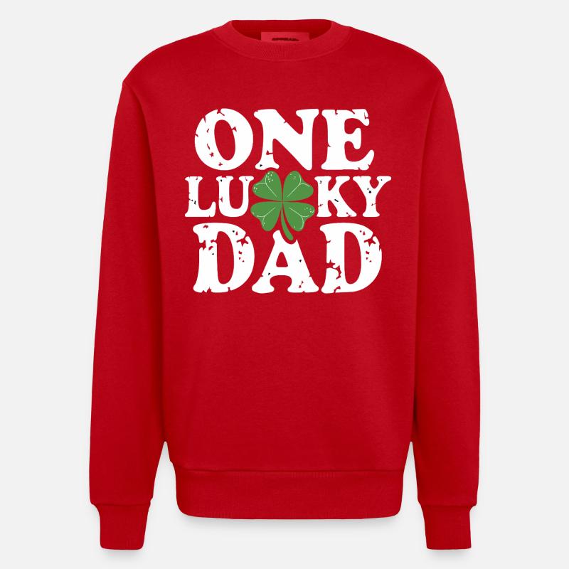 One Lucky Dad Kleeblatt - Heavyweight Oversized Organic Crew Neck Made in EU - Rot