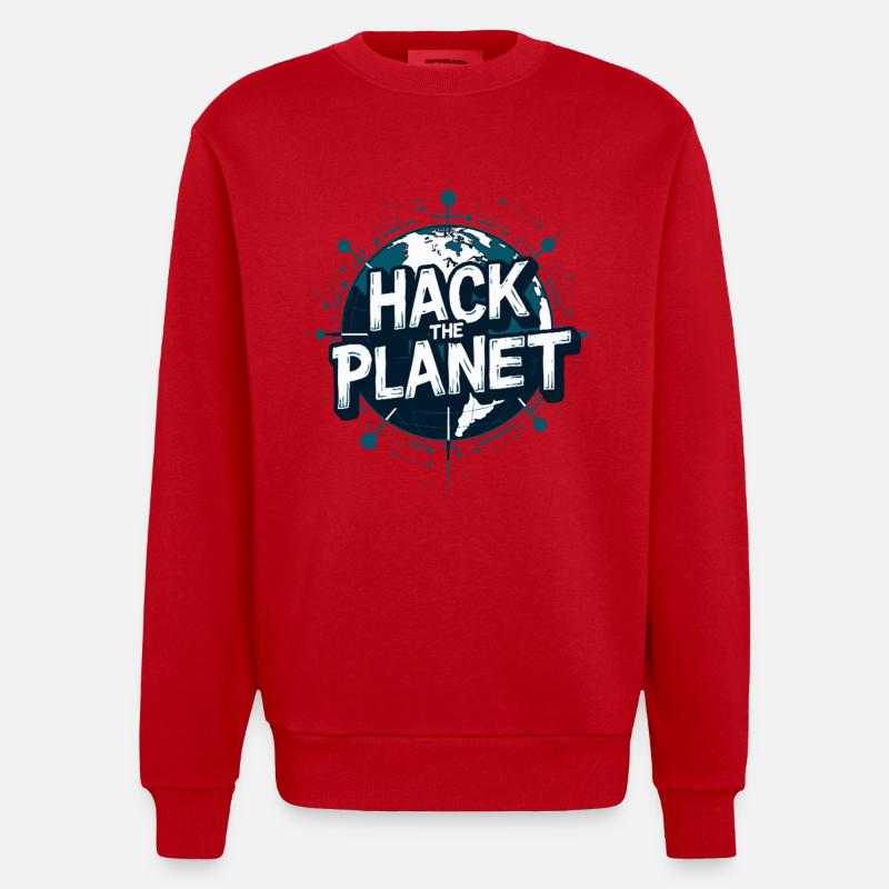 Motivo Globe Hack – Planetary Techstyle - Maglietta a girocollo ecologica oversize Heavyweight Made in UE - rosso