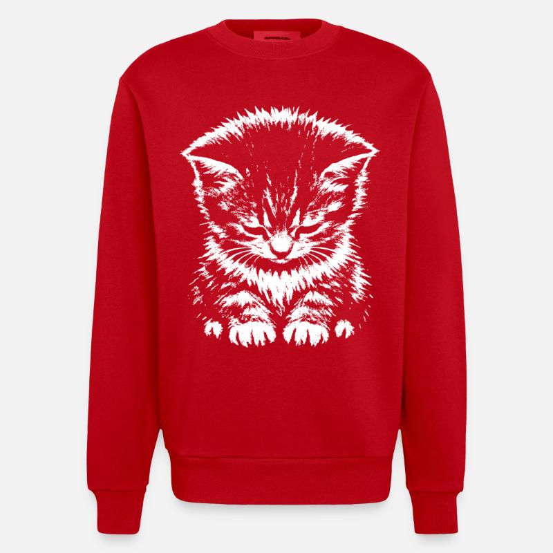 Sad Cat Meme Gift - Heavyweight Oversized Organic Crew Neck Made in EU - red