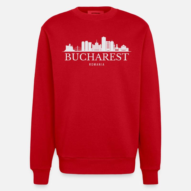 Silhouette de Bucarest, Roumanie de Bucarest - Sweat bio épais oversize fabriqué en UE - rouge