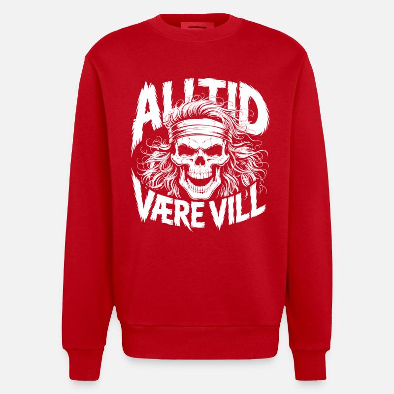 Bleib wild, Schädel - Heavyweight Oversized Organic Crew Neck Made in EU - Rot