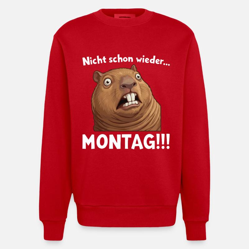 Capybara saying: Not Monday again! - Heavyweight Oversized Organic Crew Neck Made in EU - red