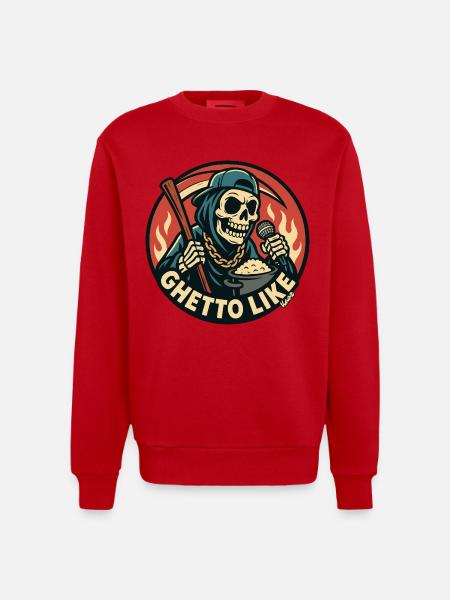 Squelette avec micro et style ghetto - Sweat bio épais oversize fabriqué en UE - rouge