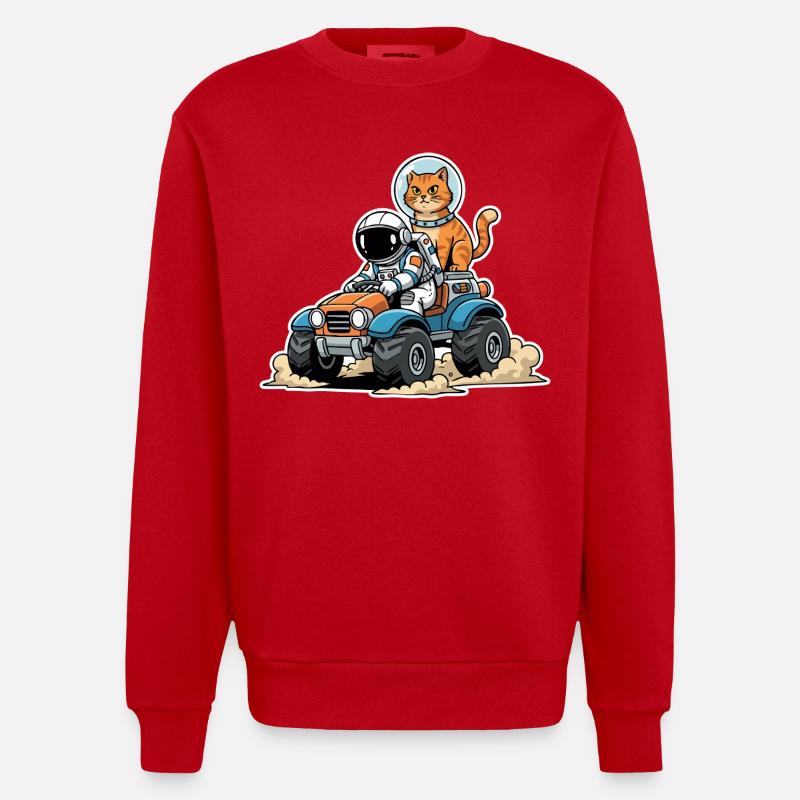 Chat Roux Astronaute Quad Lunaire Espace - Sweat bio épais oversize fabriqué en UE - rouge
