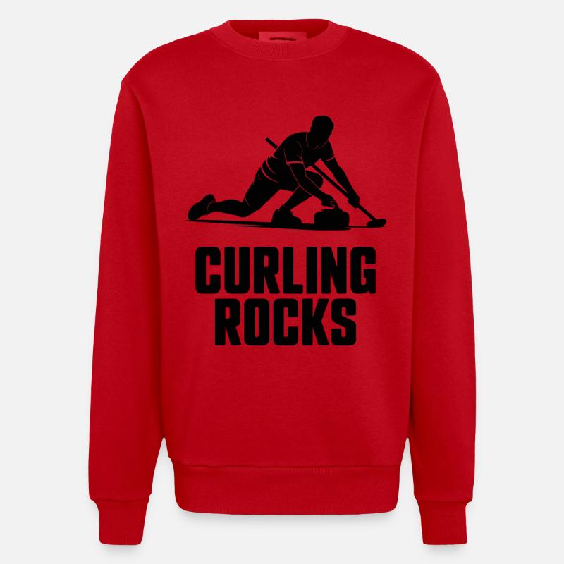 Curling Rocks Wintersport Silhouette Man - Heavyweight Oversized Organic Crew Neck Made in EU - Rot