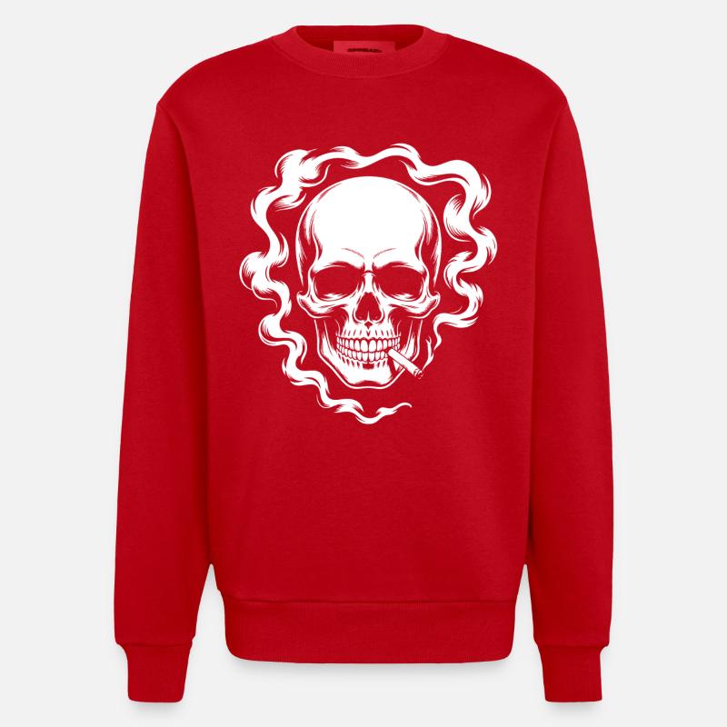 Conception du crâne fumant - Sweat bio épais oversize fabriqué en UE - rouge