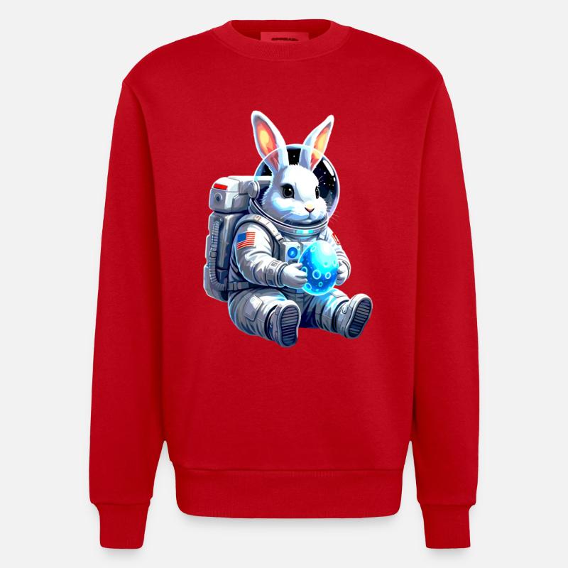 Astronaut Easter Bunny Space Egg - Heavyweight Oversized Organic Crew Neck Made in EU - red