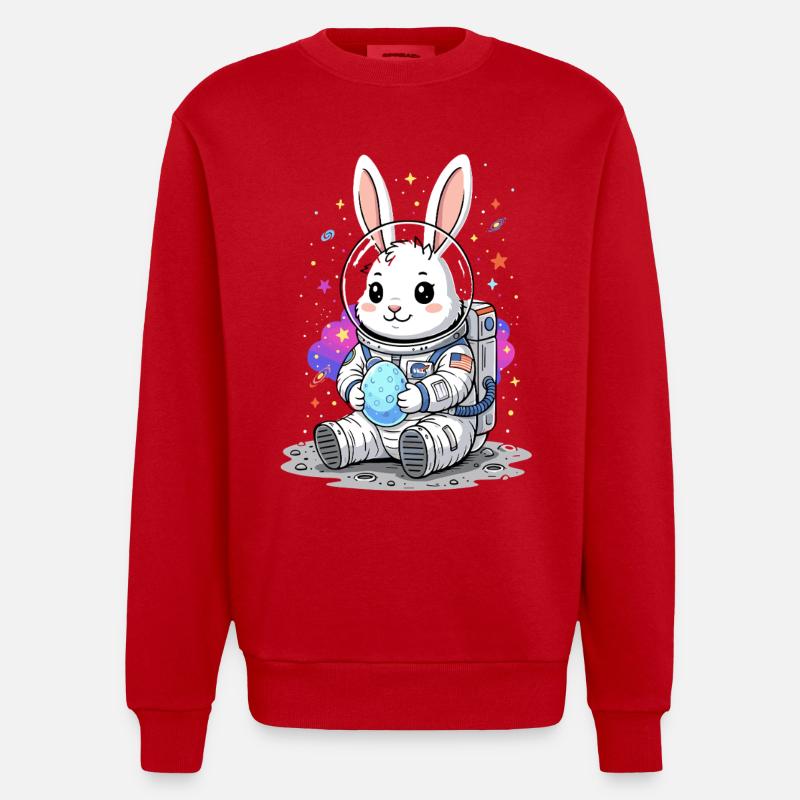 Lapin de Pâques astronaute Espace - Sweat bio épais oversize fabriqué en UE - rouge