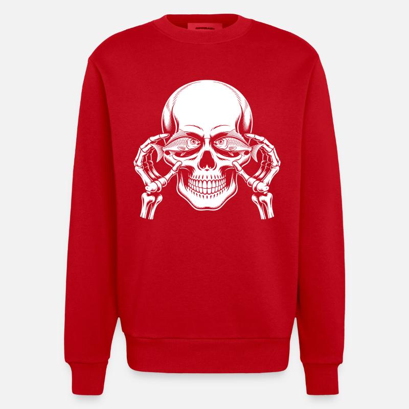 Motif de crâne avec poisson - Sweat bio épais oversize fabriqué en UE - rouge