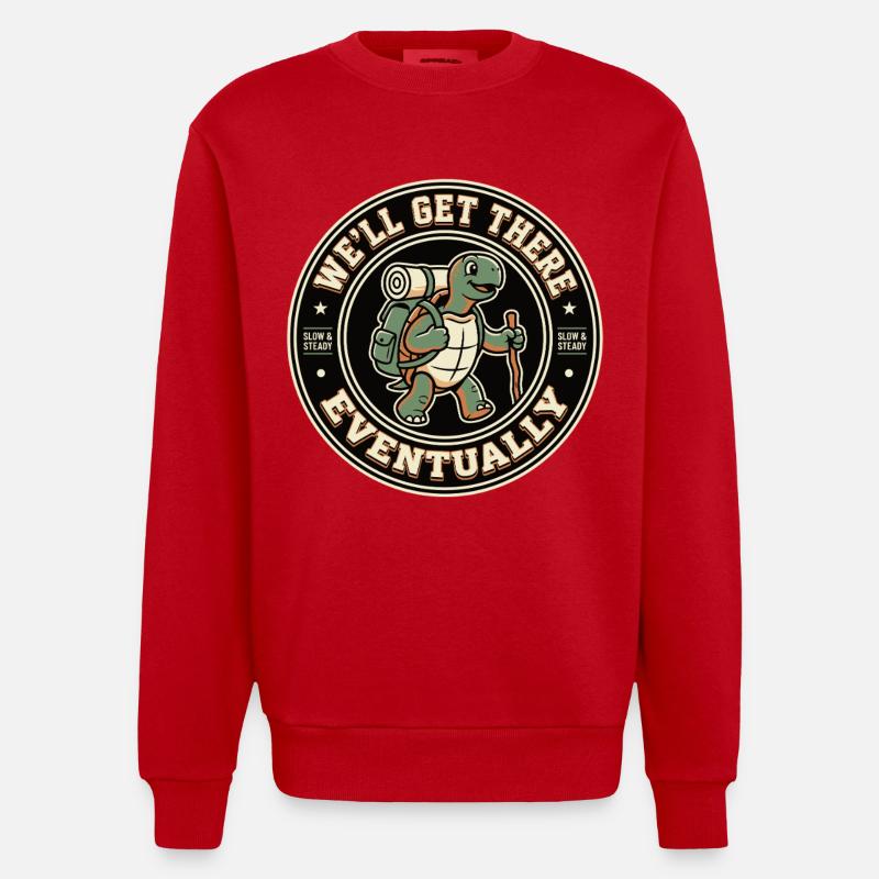Schildkröte Wandern Spruch Eventually - Heavyweight Oversized Organic Crew Neck Made in EU - Rot