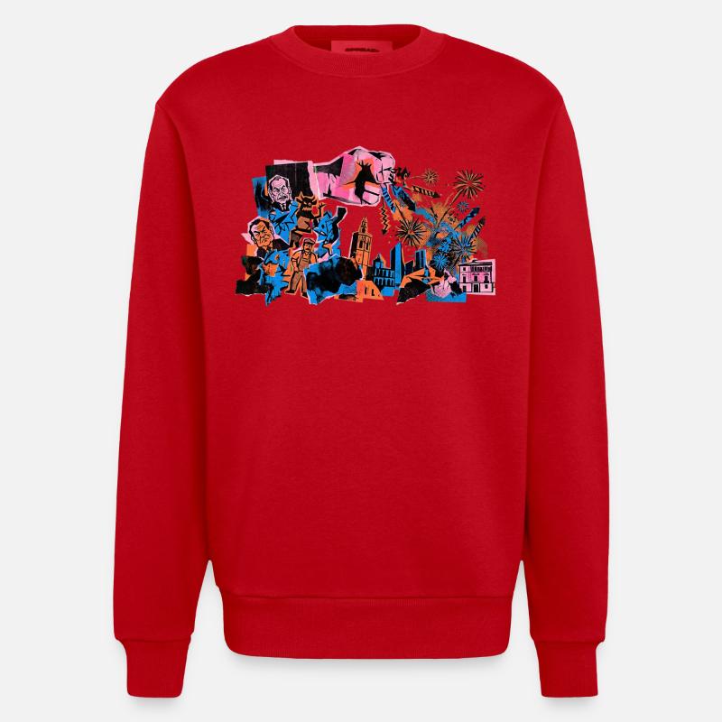 Fallas De Valencia Fireworks Risograph - Heavyweight Oversized Organic Crew Neck Made in EU - red