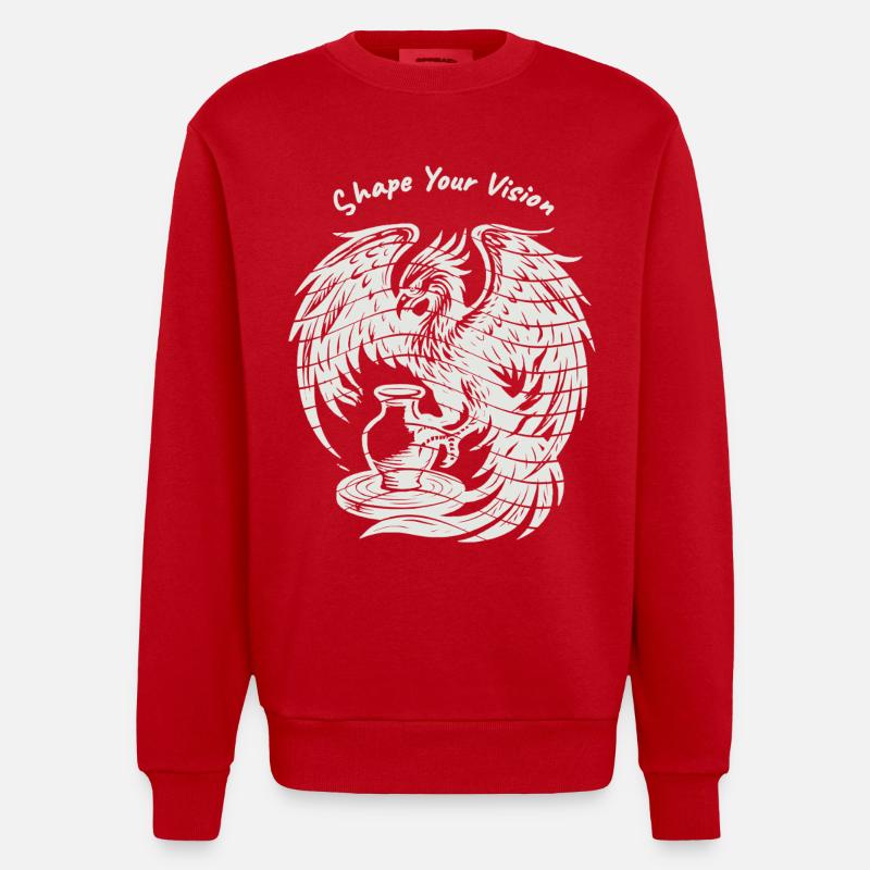 Phoenix Rising – Reines Weiß - Heavyweight Oversized Organic Crew Neck Made in EU - Rot