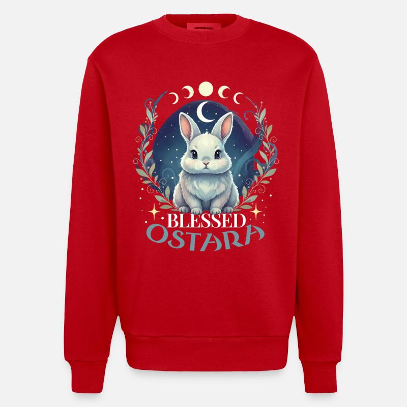 Happy Easter Ostara Rabbit - Heavyweight Oversized Organic Crew Neck Made in EU - red