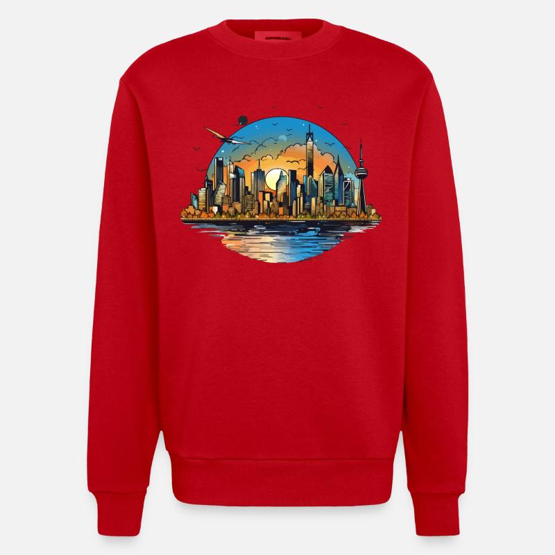 Sunset Skyline Reflection - Heavyweight Oversized Organic Crew Neck Made in EU - red