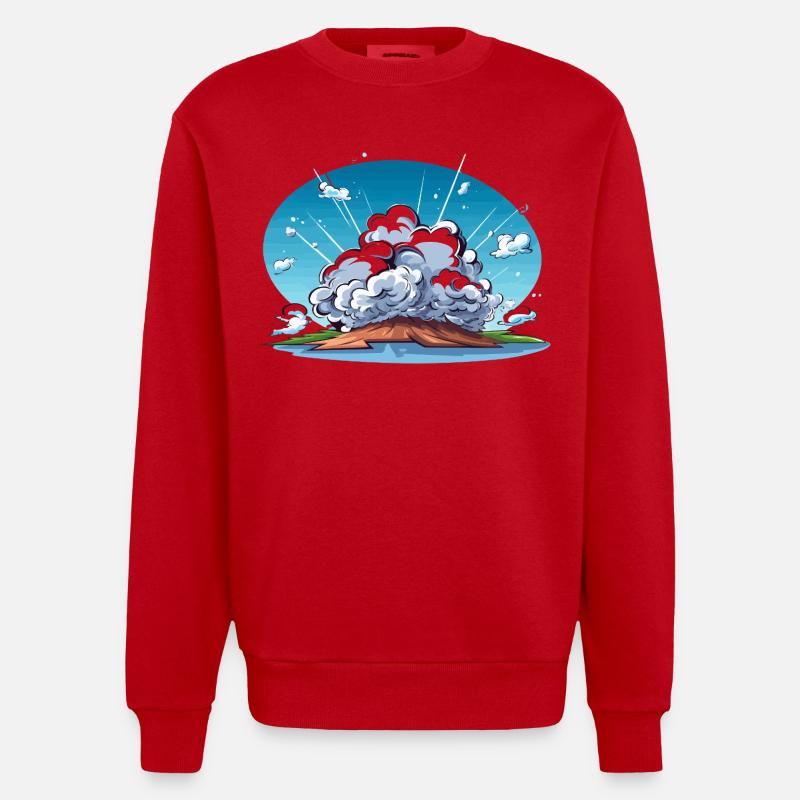 Comic Explosion im Landschaftspanorama - Heavyweight Oversized Organic Crew Neck Made in EU - Rot