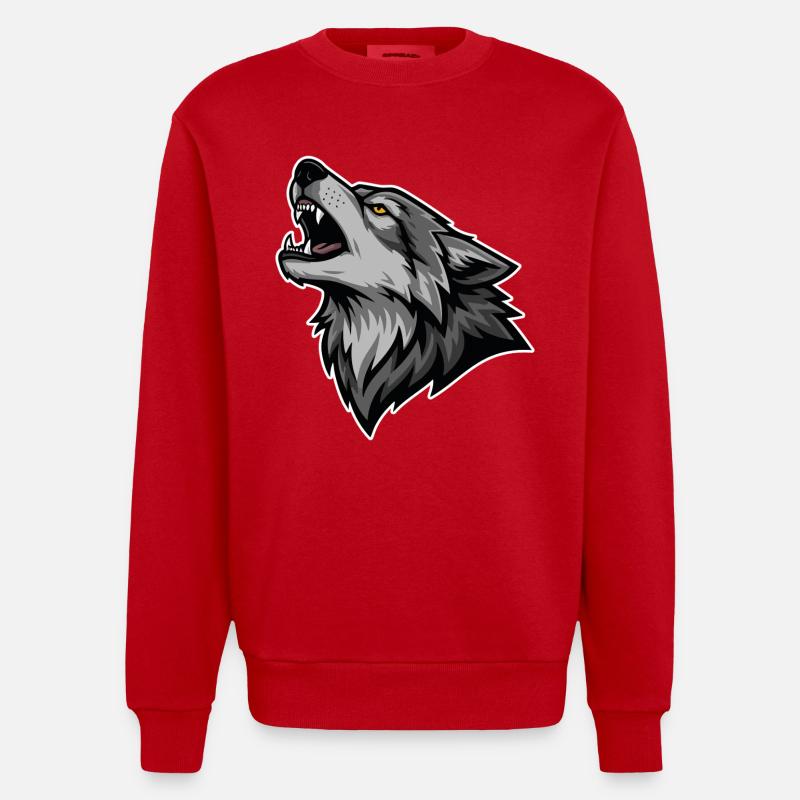 Grauer Wolf heult Wildmond-Wolf-Logo - Heavyweight Oversized Organic Crew Neck Made in EU - Rot