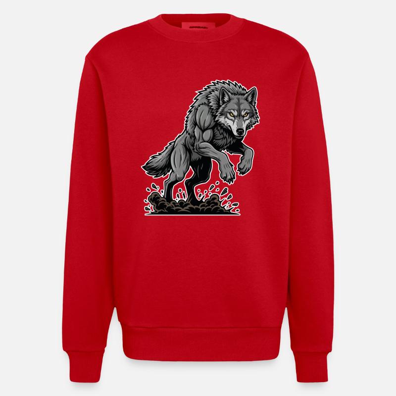 Werwolf Mighty Racing Maskottchen Wolf - Heavyweight Oversized Organic Crew Neck Made in EU - Rot
