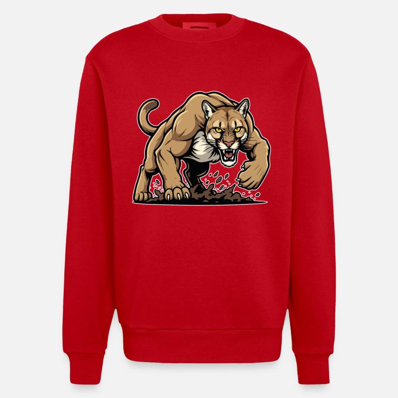 Cougar Berglöwe Wildmaskottchen - Heavyweight Oversized Organic Crew Neck Made in EU - Rot