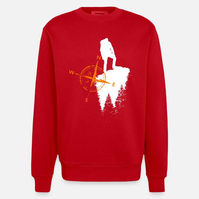 Motif de vagabond avec compa - Sweat bio épais oversize fabriqué en UE - rouge