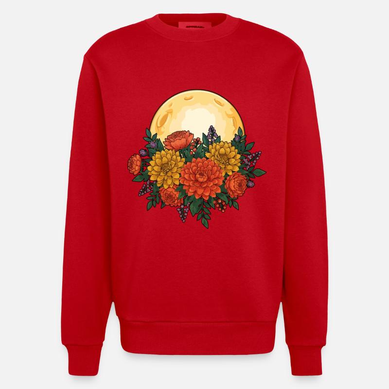 Wildflower Spring Moon Happy Easter Ostara - Heavyweight Oversized Organic Crew Neck Made in EU - red