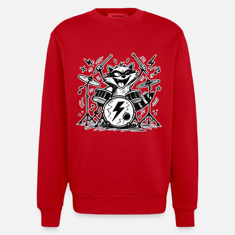 Waschbär-Drummer Comic-Takt - Heavyweight Oversized Organic Crew Neck Made in EU - Rot