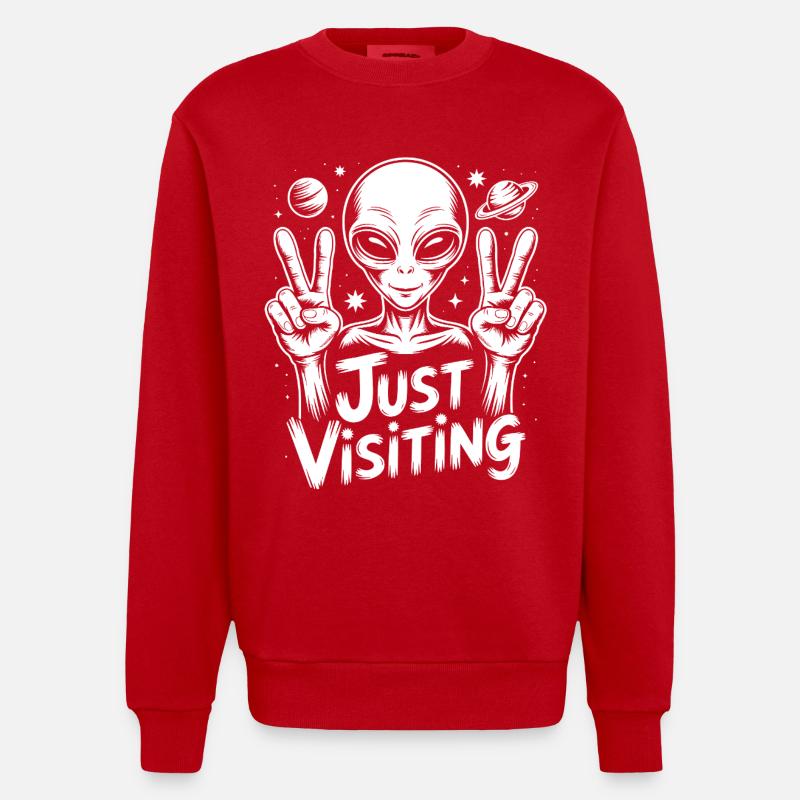 Alien Peace Visitor - Heavyweight Oversized Organic Crew Neck Made in EU - red