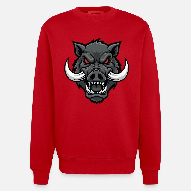 Sanglier Alpha Colère Mascotte Boar Head - Sweat bio épais oversize fabriqué en UE - rouge