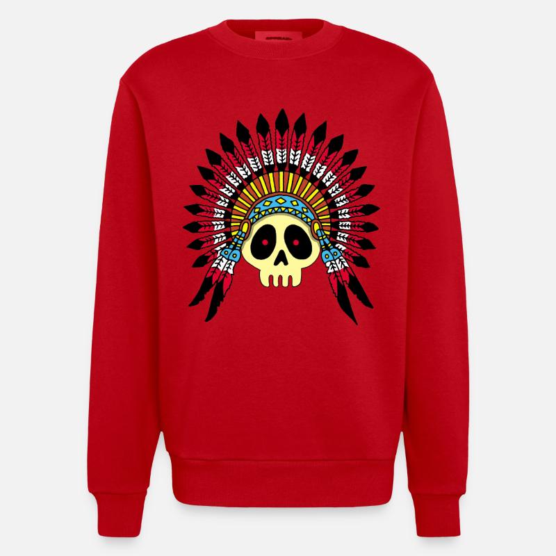 Indian Chief Skull (Farbe) - Heavyweight Oversized Organic Crew Neck Made in EU - Rot