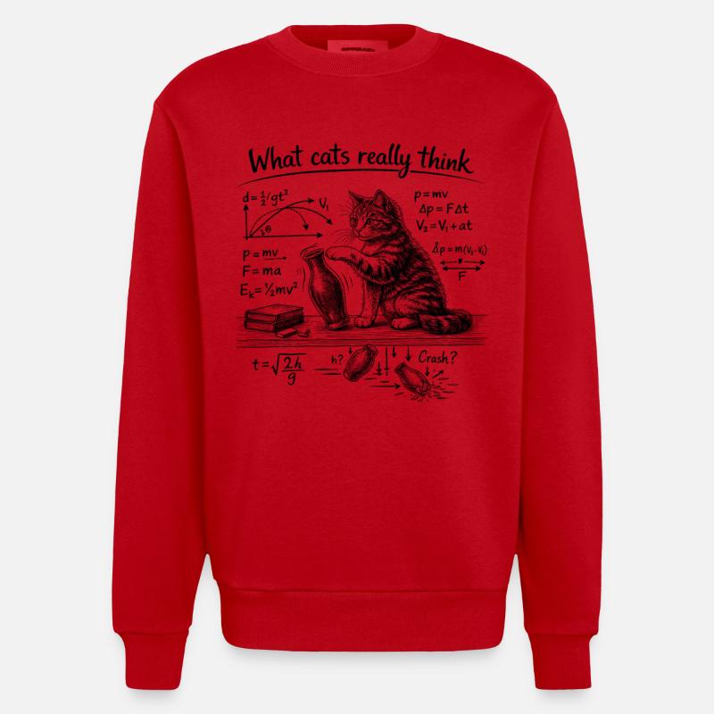 Katze, Physik, What cats really think - Heavyweight Oversized Organic Crew Neck Made in EU - Rot