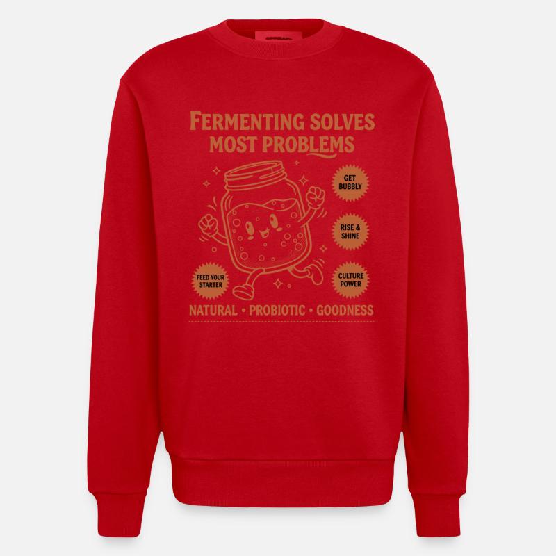 Sourdough Bread Baking Fermenting Solves Most - Heavyweight Oversized Organic Crew Neck Made in EU - red