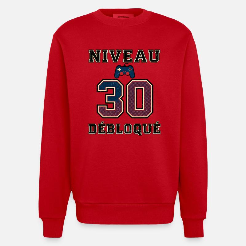 Level 30 Unlocked – Game Controller - Heavyweight Oversized Organic Crew Neck Made in EU - red