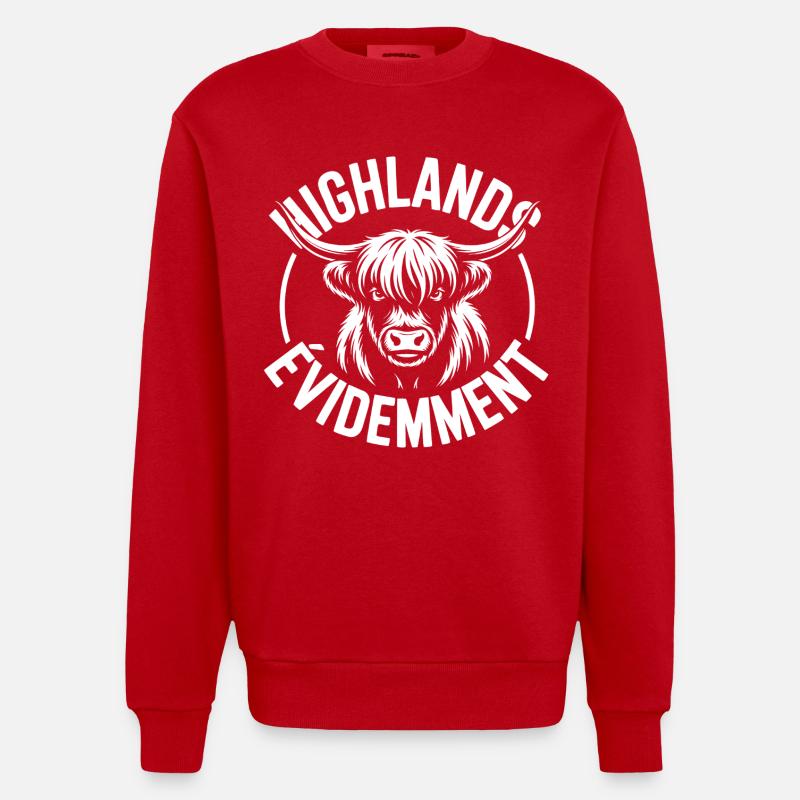 Logo vache Highland - Sweat bio épais oversize fabriqué en UE - rouge